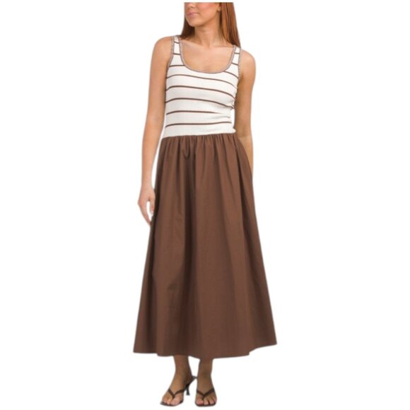 MOON RIVER Striped Poplin Texture Mixed Media Dress - Picture 1 of 2